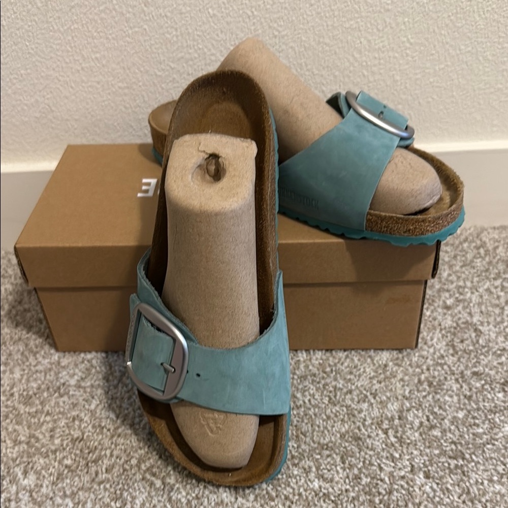 Birkenstock Teal Sandals with Silver Buckle Size 40